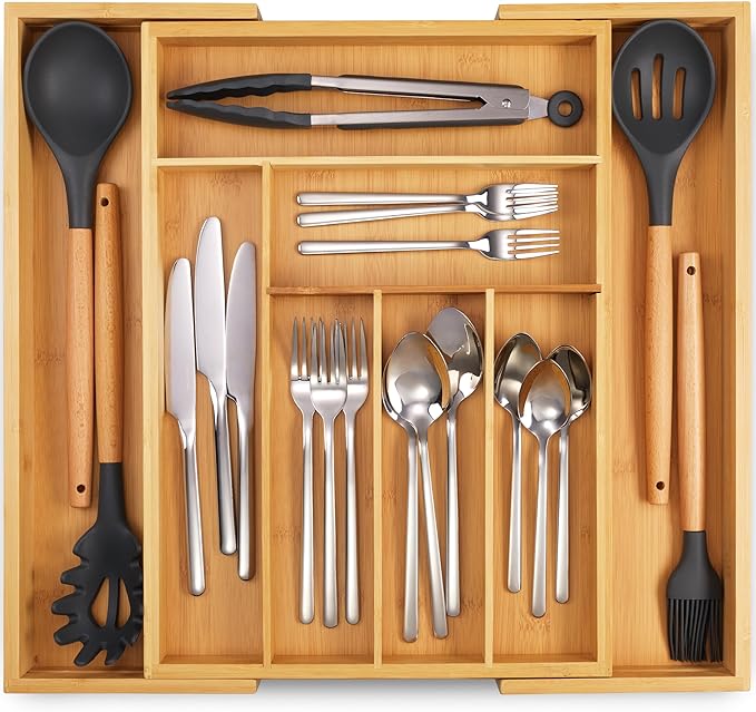 ClearNest™ Expandable Bamboo Drawer Organizer